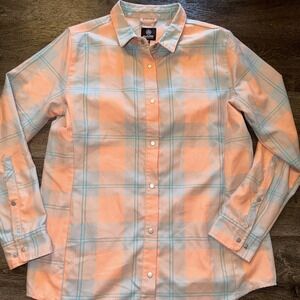FlyLow Women XL Peach Aqua Long Sleeve Brigitte Tech Pearl Snap Flannel Shirt
